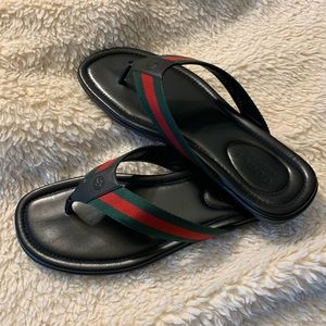 Authentic Men’s Gucci Web & Leather Thong Sandals